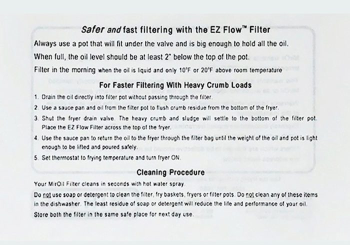 MirOil B6PS Filter Assembly — For Normal to Heavy Crumb Loads