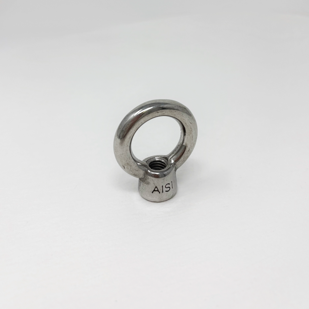Stainless steel 3/8" eye bolt on a white background