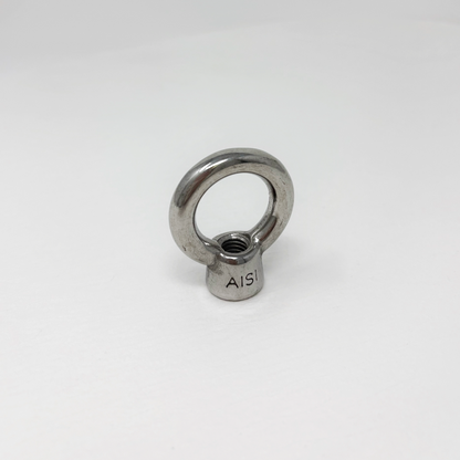 Stainless steel 3/8" eye bolt on a white background