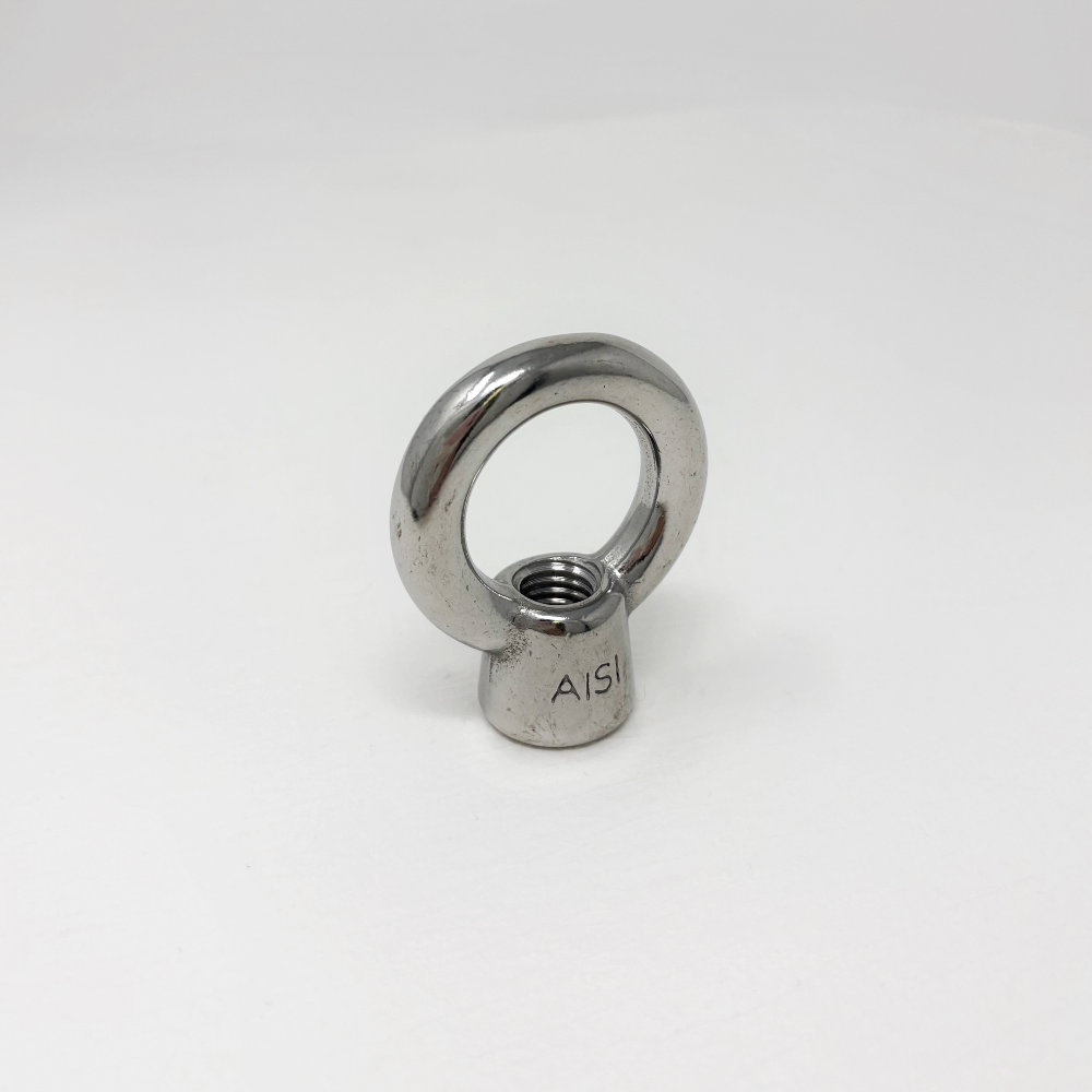 Stainless steel 1/2" eye bolt on a white background