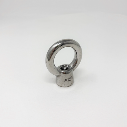 Stainless steel 1/2" eye bolt on a white background