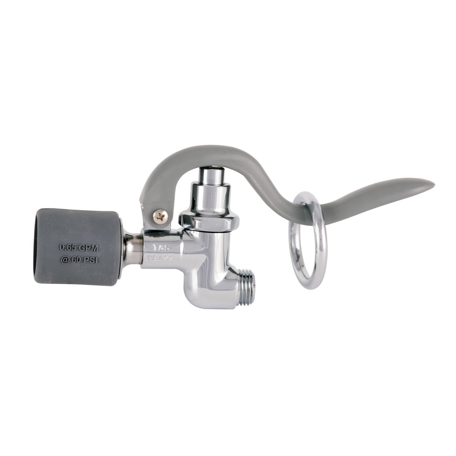 A low flow pre-rinse spray valve for heavy-duty use in industrial kitchens.