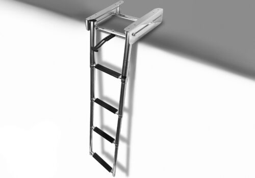 Fully extended 4-Step Sliding Boat Ladder ready for use, demonstrating its sturdy stainless steel frame and practical design.